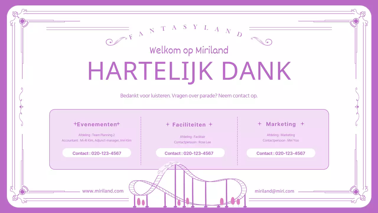 Paars, strak omlijnd pretpark paradeplan
