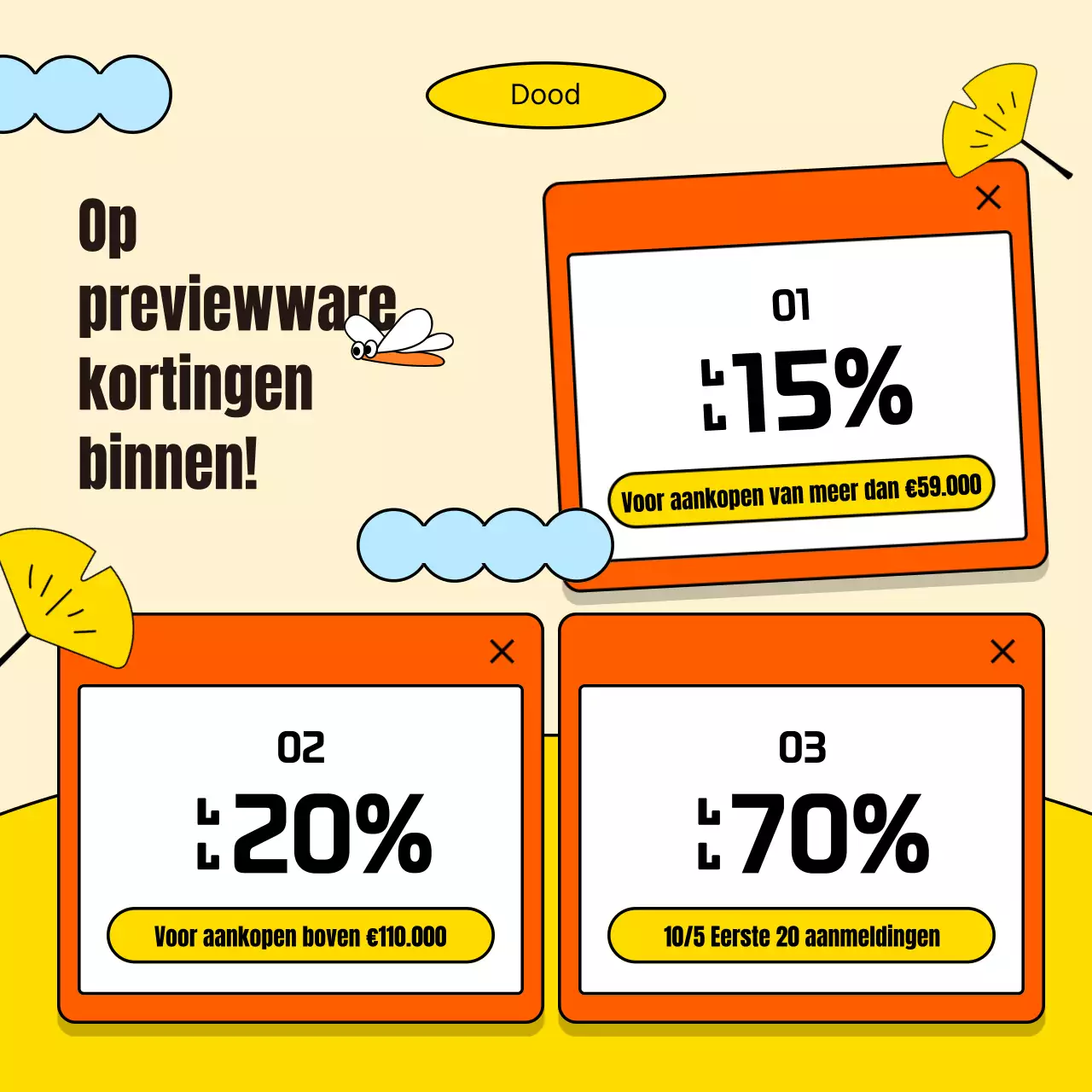 Promoot een eenvoudig najaarsevenement in een winkelcentrum in oranje en geel