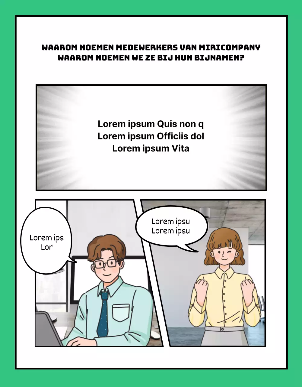 Detailpagina met bedrijfsnieuws in webtoonformaat