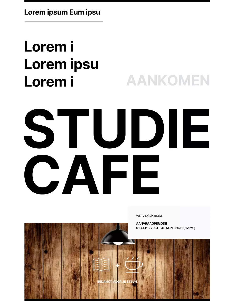 Eenvoudig zwart-wit vacatureontwerp voor studiecafé