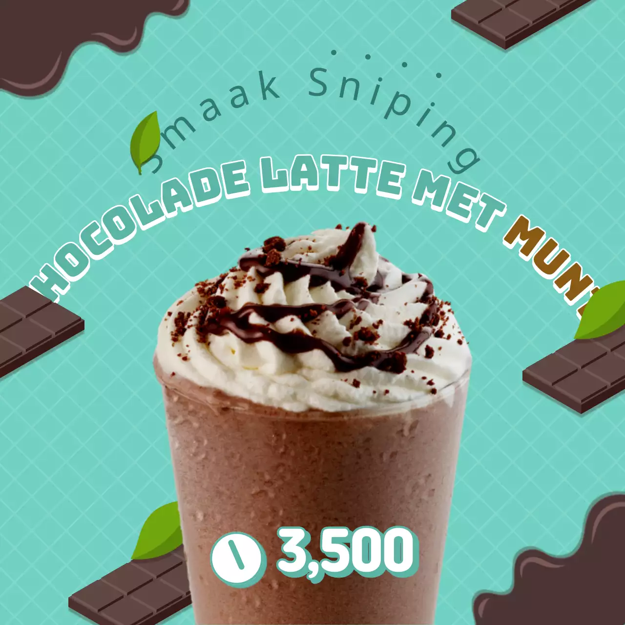 Schattig mintchocoladedrankmenu met mintchocolade-illustraties op de achtergrond