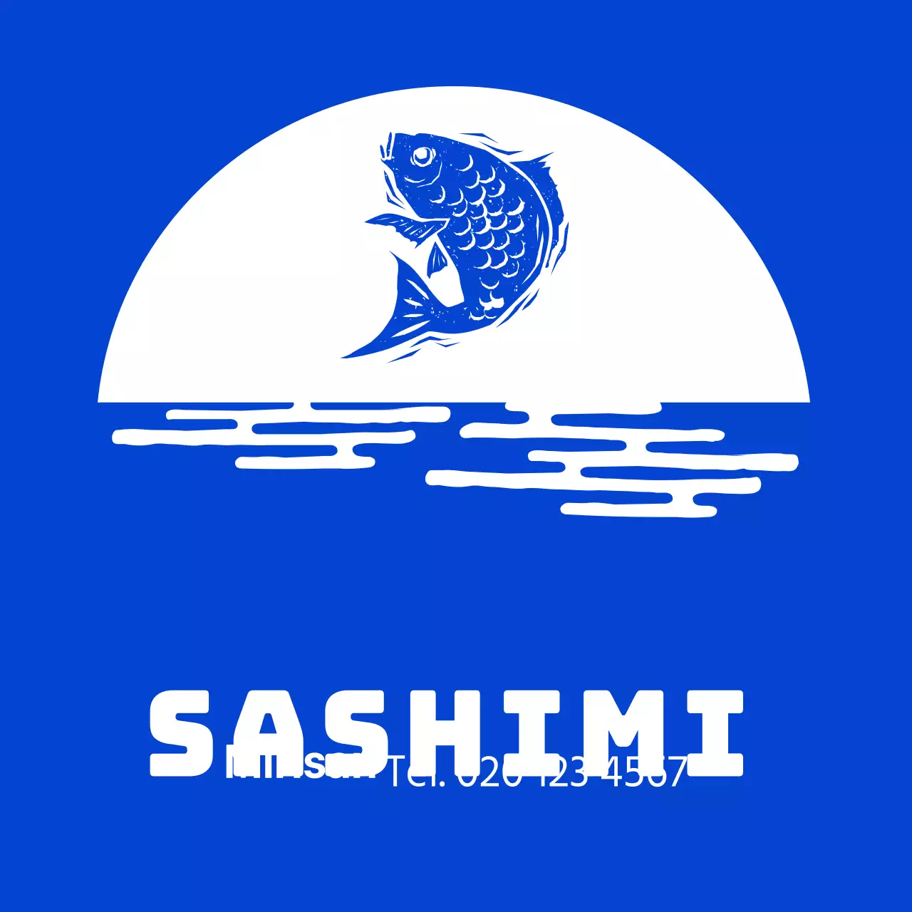 Het levende embleem van de vissenwinkel met blauwe zee en vissenillustratie