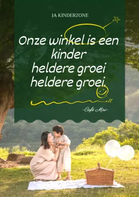 Promotieposter voor de kinderzone van het café, groen gemarkeerd.