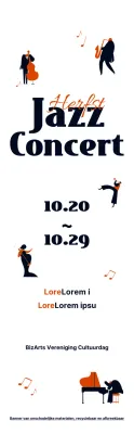 Informatie over jazzconcerten in een leuke zwart-oranje illustratiestijl