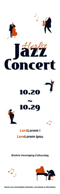 Informatie over jazzconcerten in een leuke zwart-oranje illustratiestijl