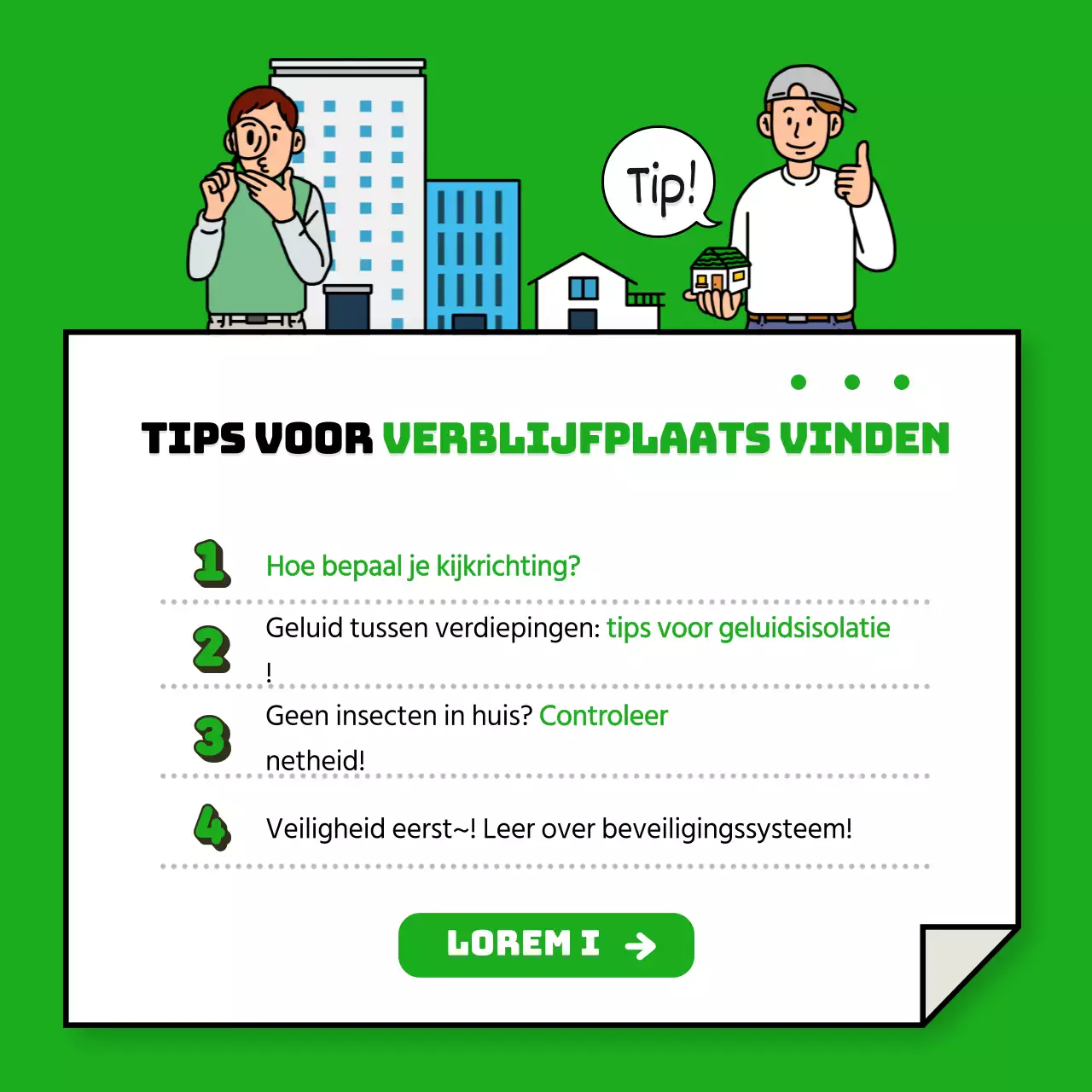 Groen thema notities maken Een woonplek vinden Informatie communiceren