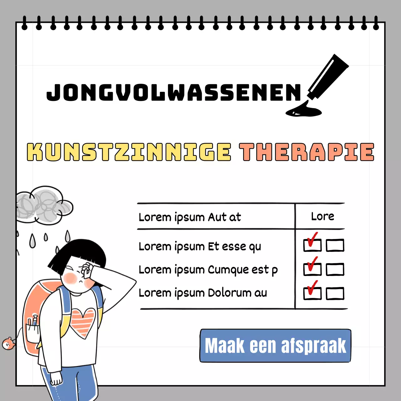 Adolescente kunstzinnige therapie met schattige illustraties