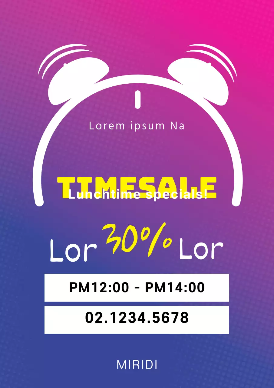 Een eenvoudige flyer voor een timesale-evenement met roze-paarse kleurverlopen