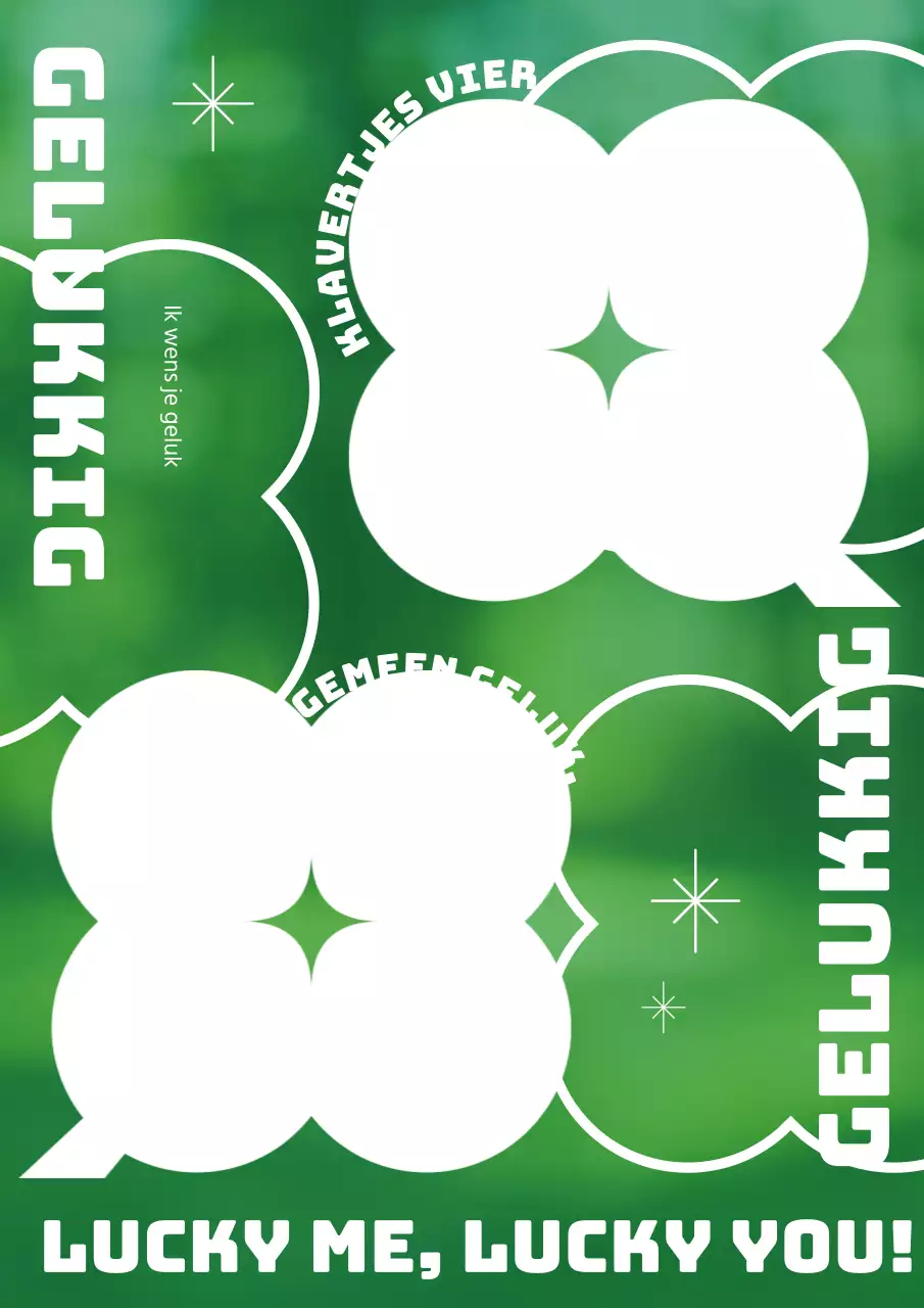 Schattige accent poster met klavertje vier in wit