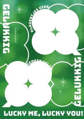 Schattige accent poster met klavertje vier in wit