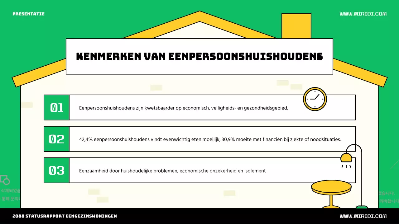 Introductie van het schattige groene en gele huis illustratie thema voor één persoon