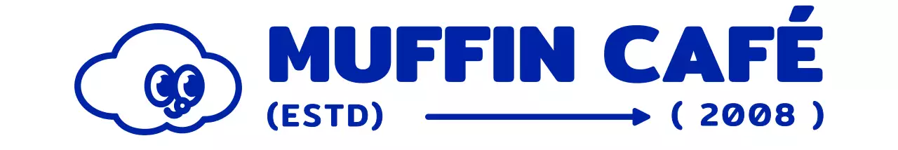 Een eenvoudige, schattige cupcake-illustratie in marineblauw met een embleem-logostijl café