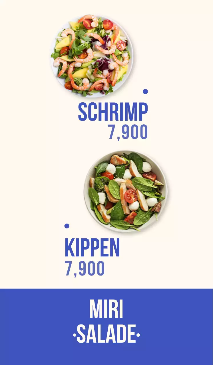 Promoot een salade restaurant met een emotionele stijl in blauw