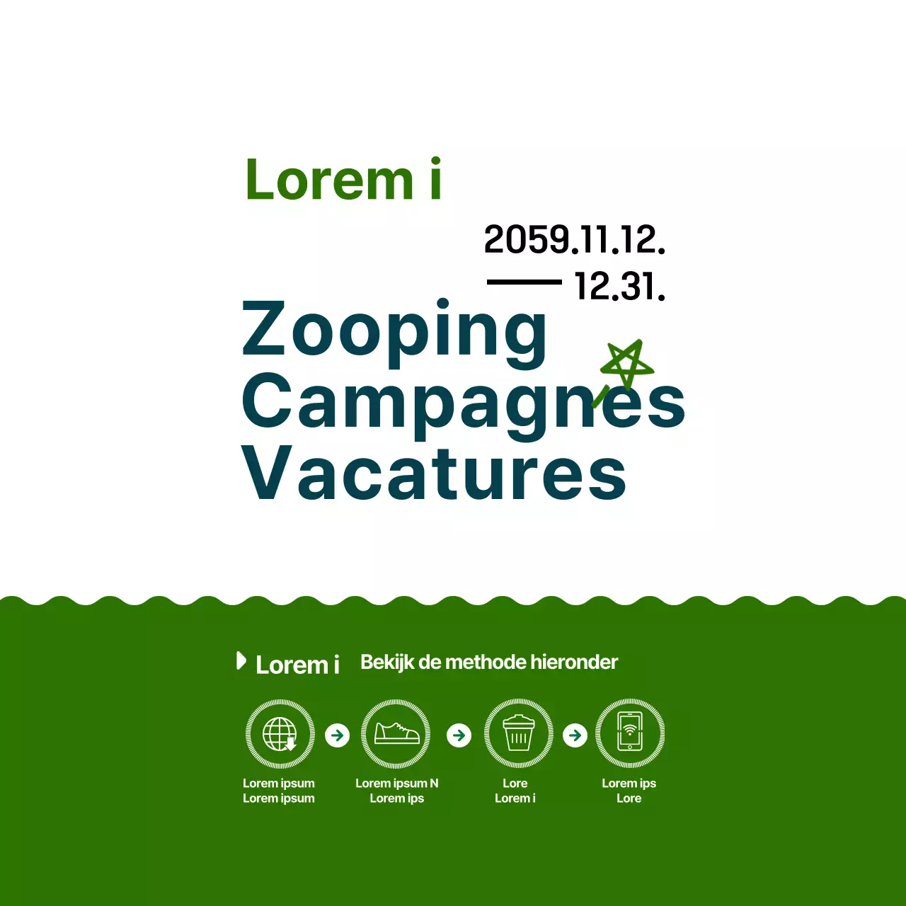 Een eenvoudige en schattige campagne in illustratiestijl in marineblauw en groen.