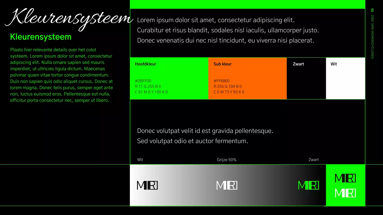 Huisstijlrichtlijnen in een limegroen en zwart rasterformaat