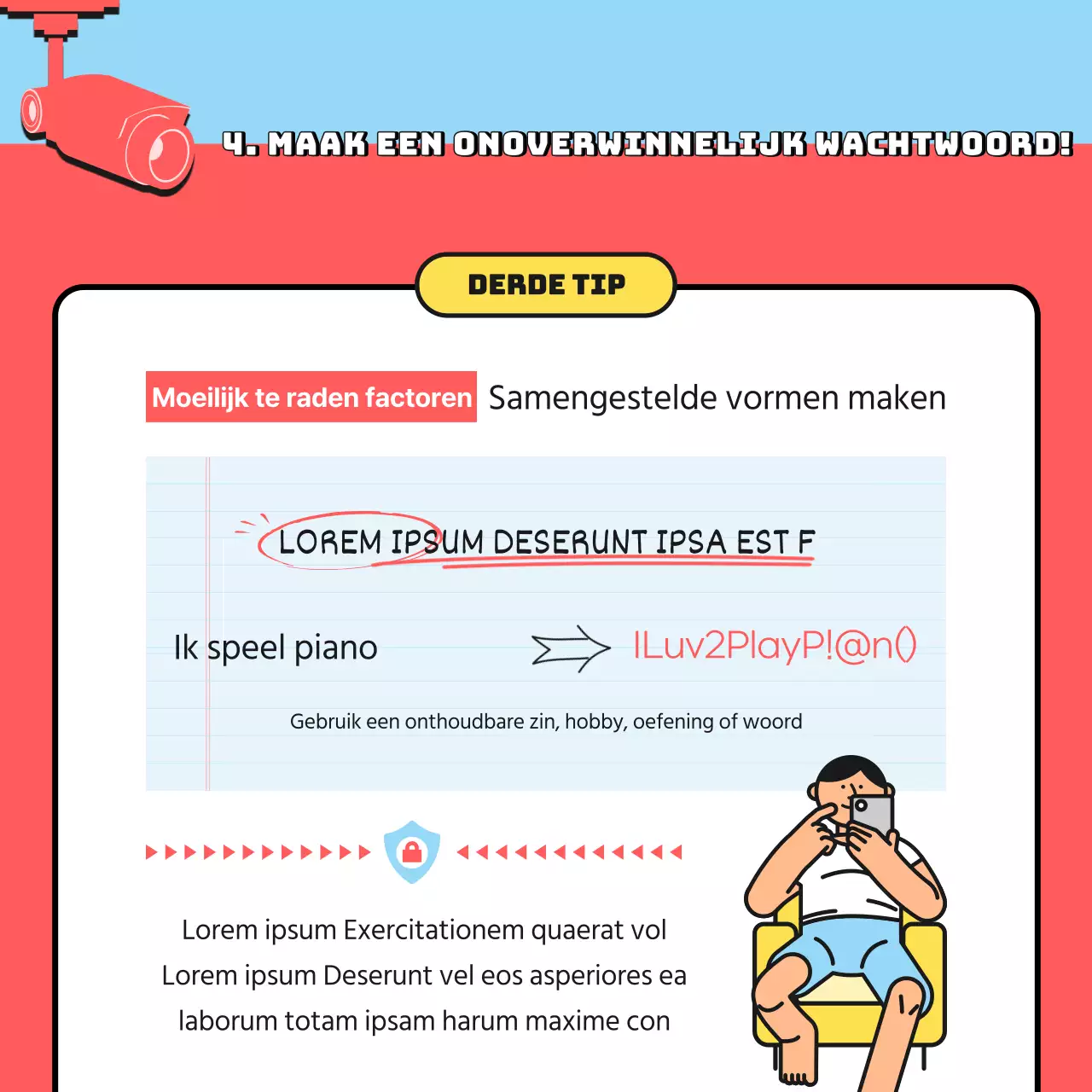 Beveilig de veiligheidscampagne van de wachtwoordinformatie met rode en lichtblauwe illustratie