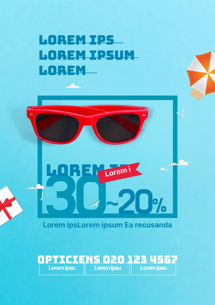 Stijlvolle zomerzonnebril in lichtblauw event flyer