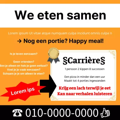 Klasse B maaltijdbaanposter met oranje achtergrond