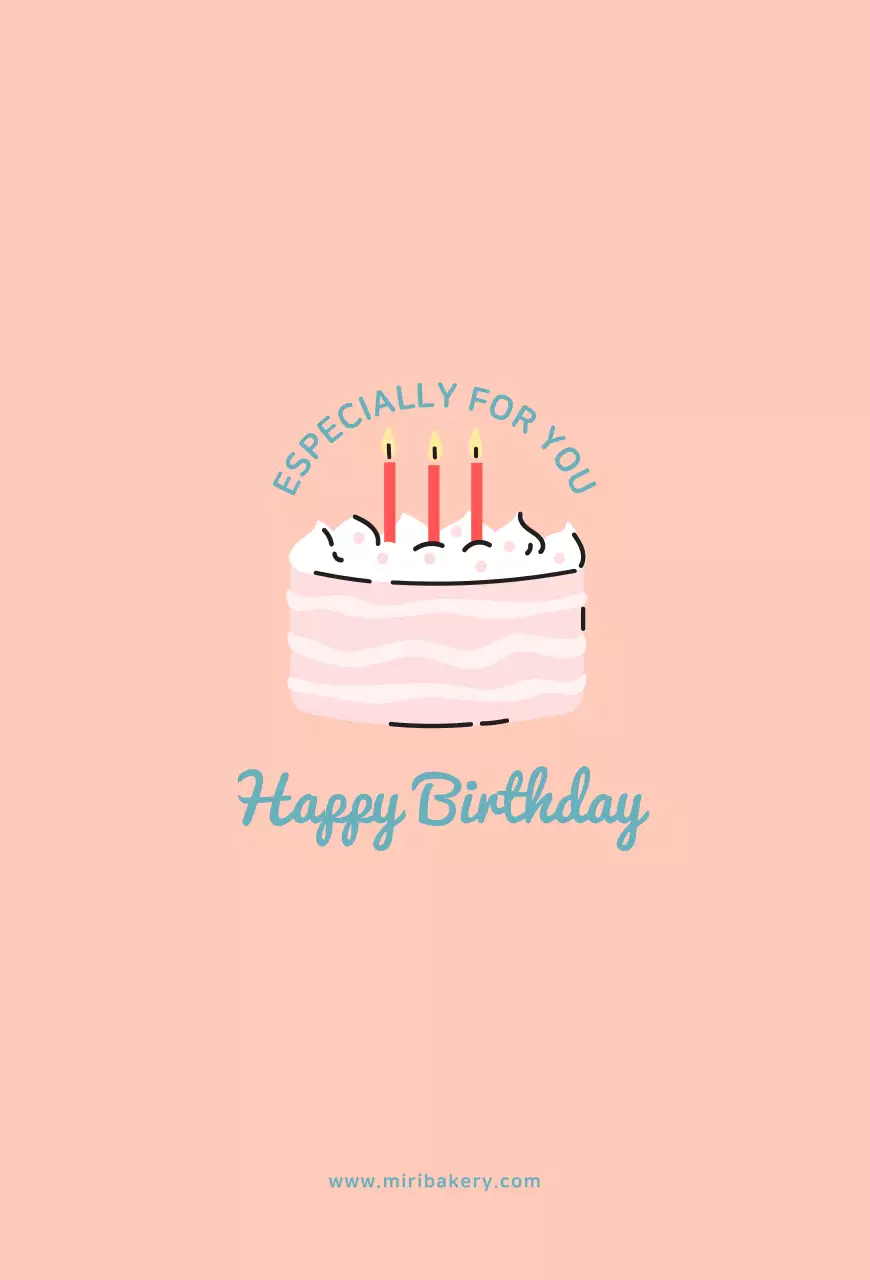 ピンクとブルーのケーキのイラストが描かれたヴィンテージ感のあるかわいいバースデーカード