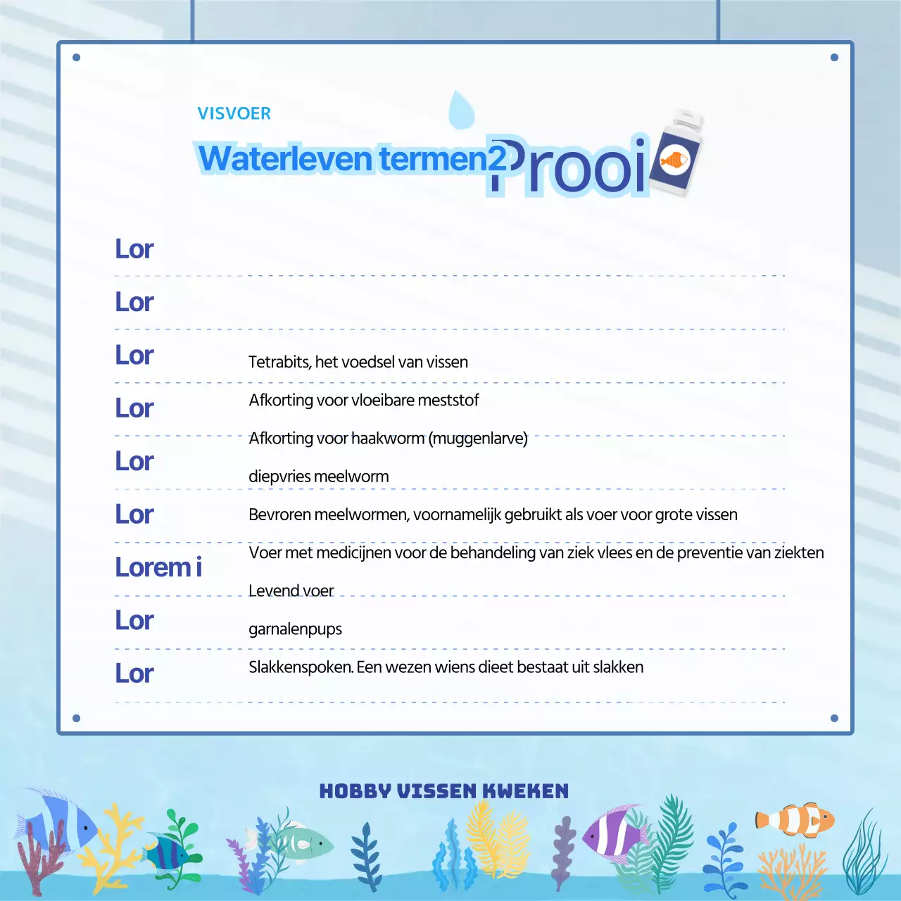 Aquarium achtergrond met veel blauwe golvende vissen, waterleven woordenlijst CardNews