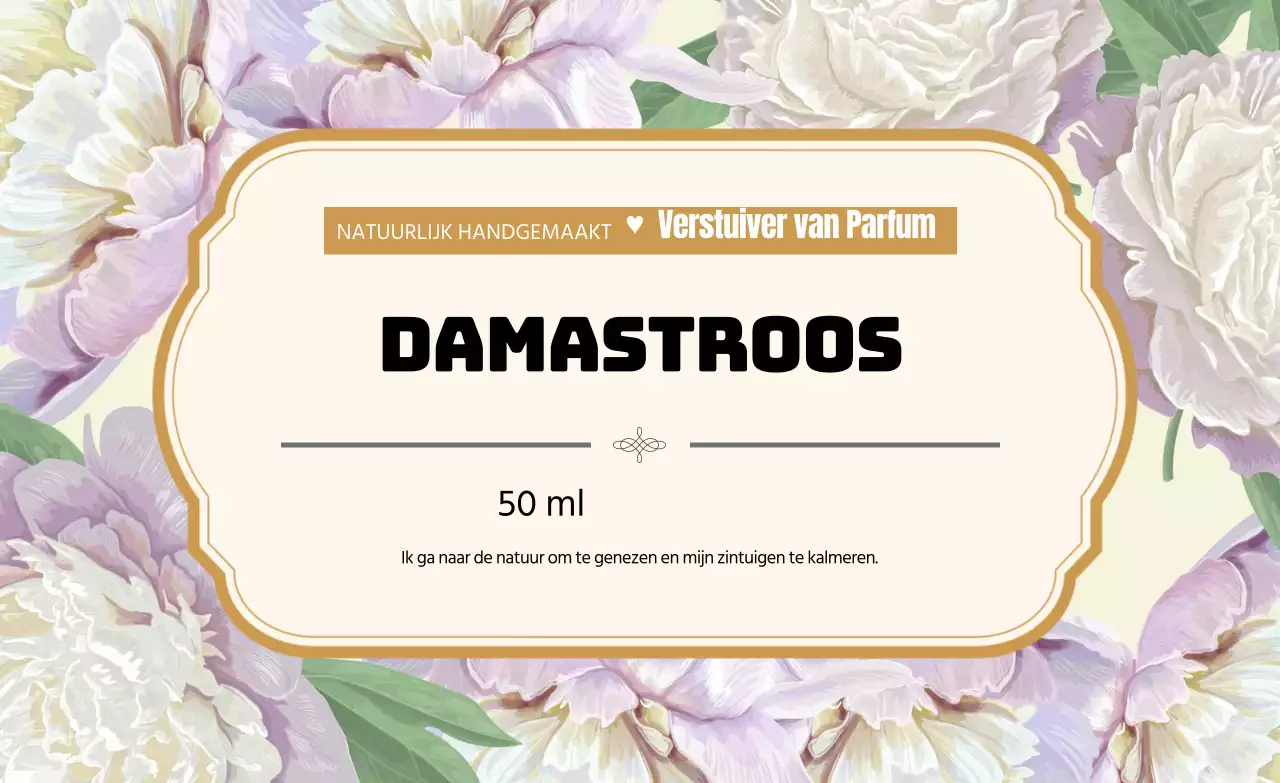 Vintage parfumlabel met gele illustratie