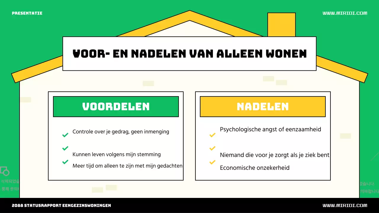 Introductie van het schattige groene en gele huis illustratie thema voor één persoon