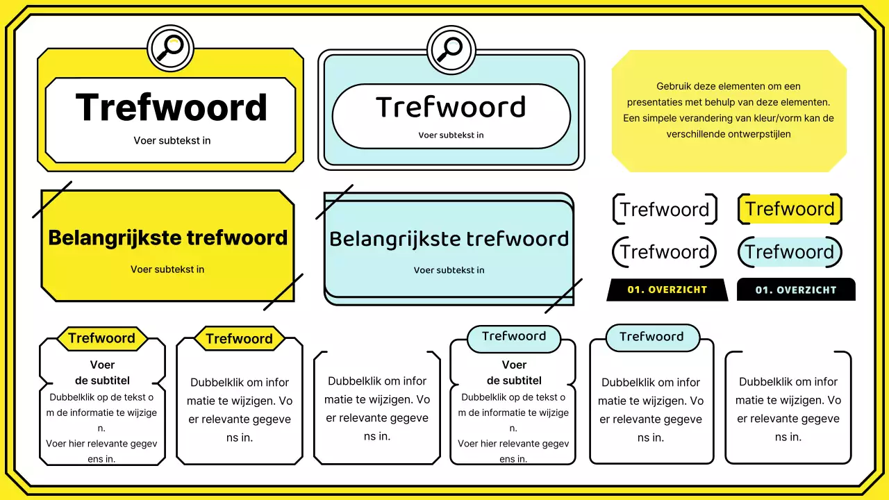 Markeer trefwoorden in een eenvoudige lijnstijl in geel en mint