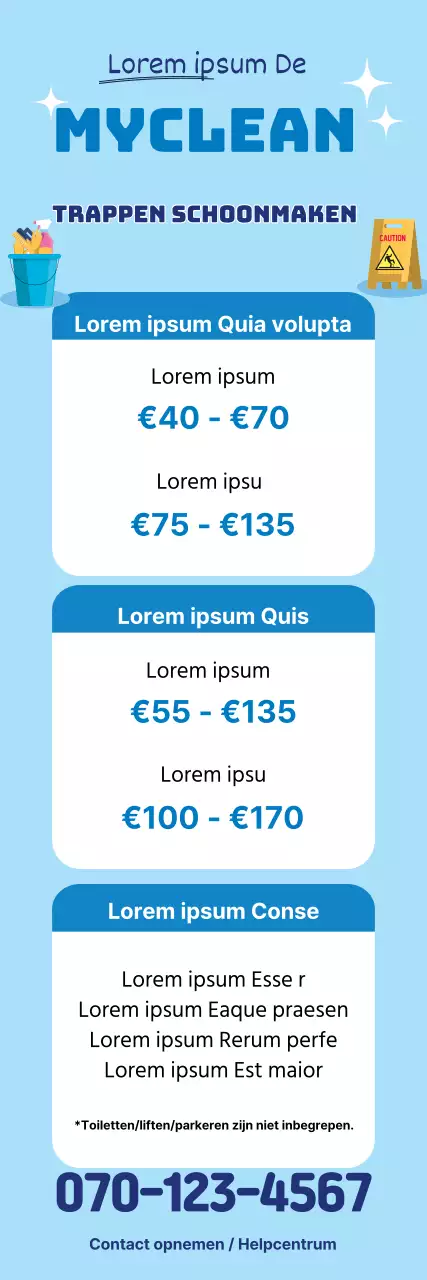 Blauwe illustratie ter promotie van een nette schoonmaakdienst