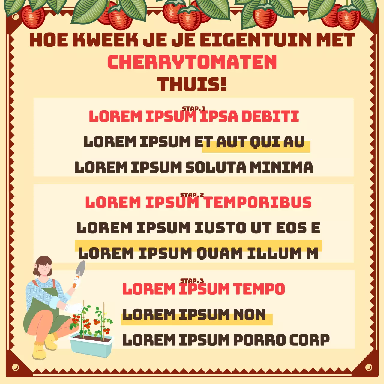 Creëer je eigen cherrytomaten tuin met een vintage geïllustreerd concept Zaailingen planten project