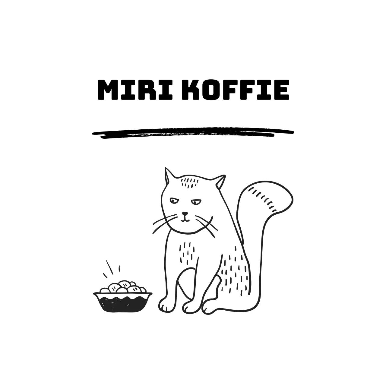 Een cafésticker met een ronde witte achtergrond met een tekening van een kat