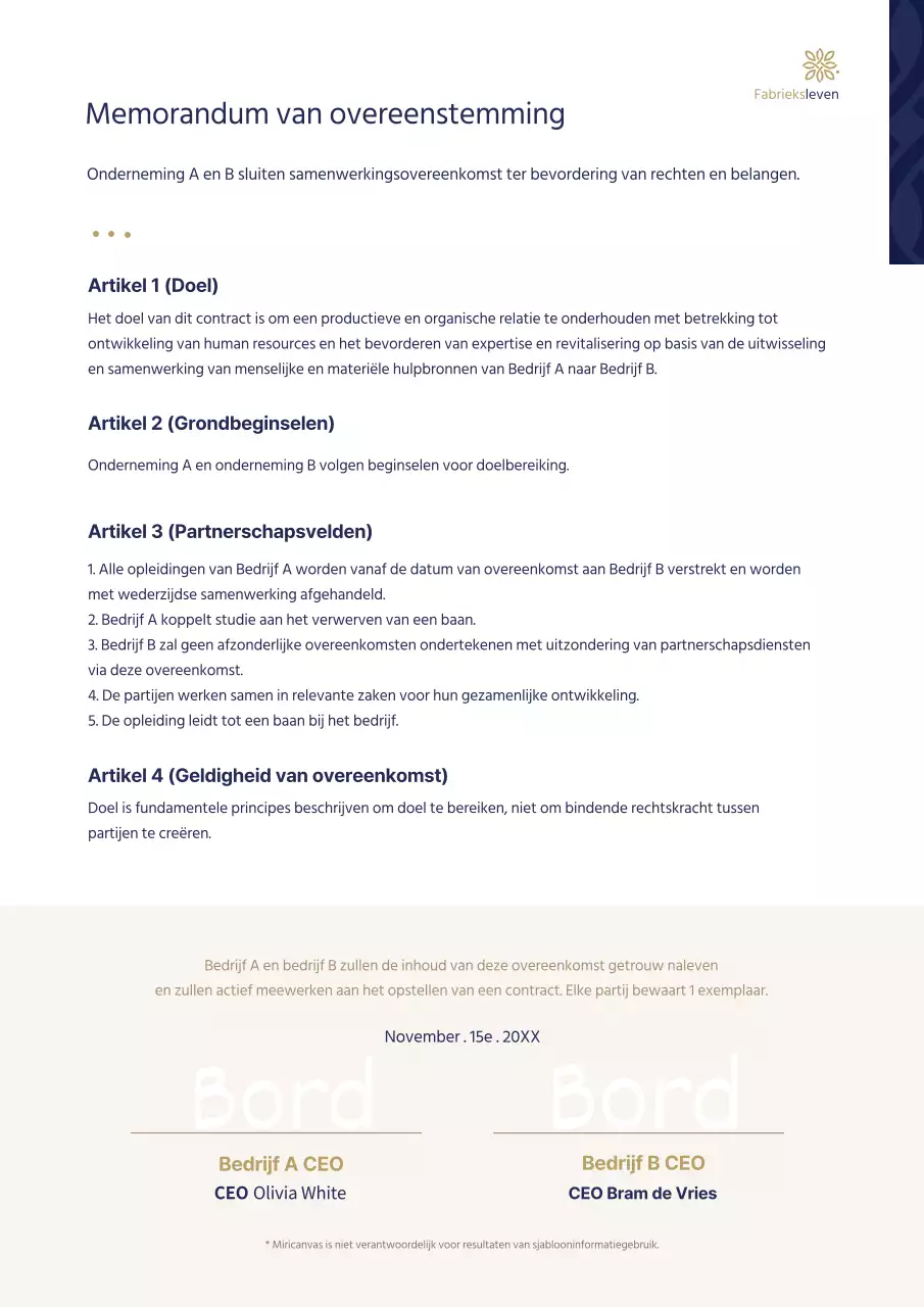 Zakelijk document sjabloon contract in marineblauw en goud (Zakelijk sjabloon)