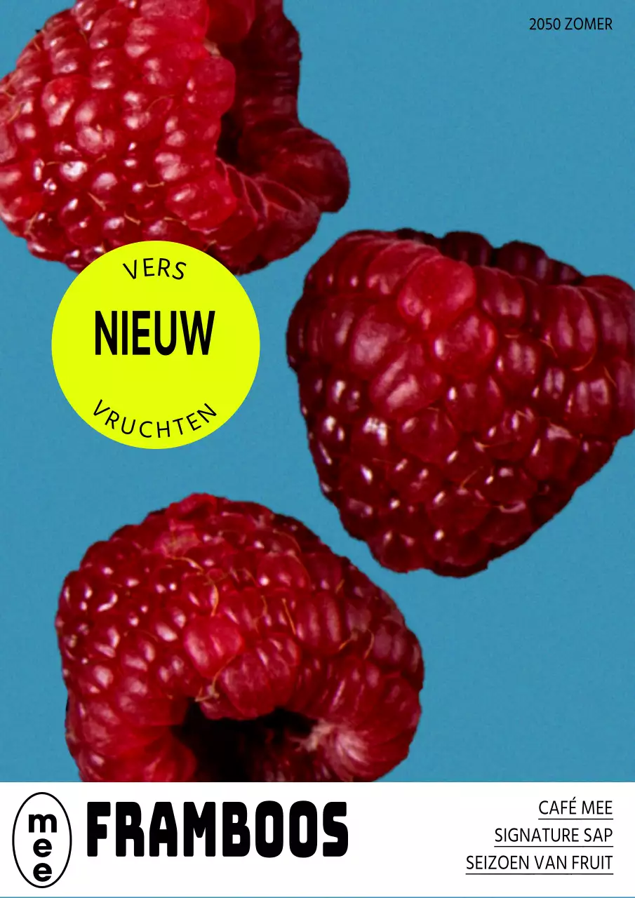 Plaats een vintage fruitposter in rood en lichtblauw