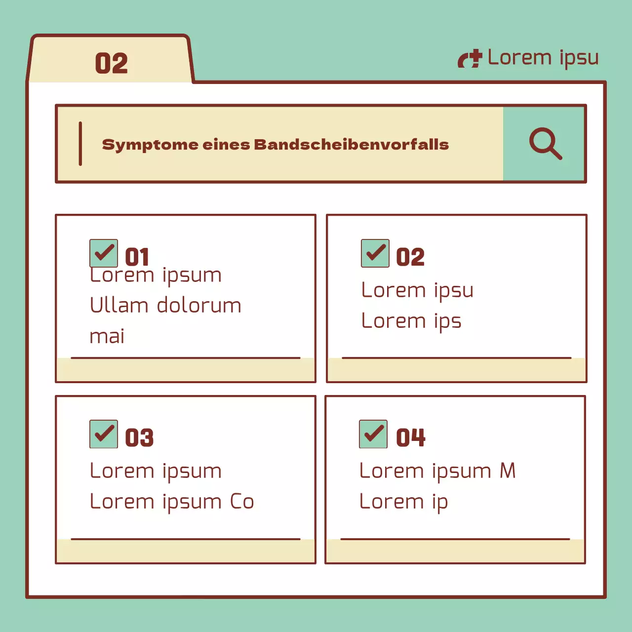 Informationen zur Lendenbandscheibe mit mintfarbenen und beigen Suchleistenelementen