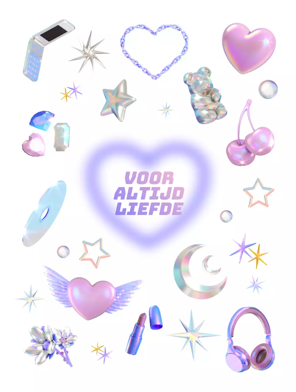 De roze en paarse gloed van het 3D Y2K-concept.