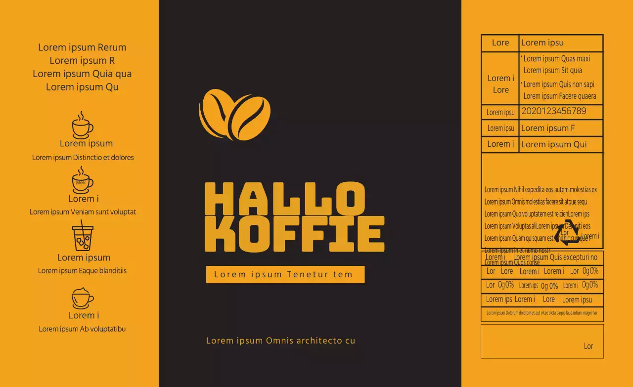 Geel zwart geïllustreerd Nederlands koffieverpakkingsetiket