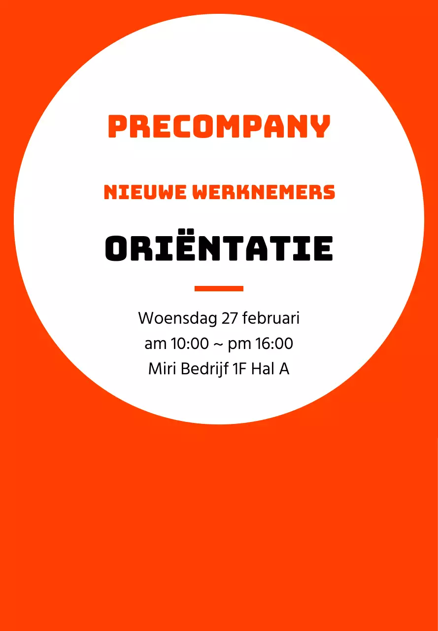 Eenvoudige kaderstijl in oranje en zwart voor oriëntatie-informatie over nieuwe werknemers