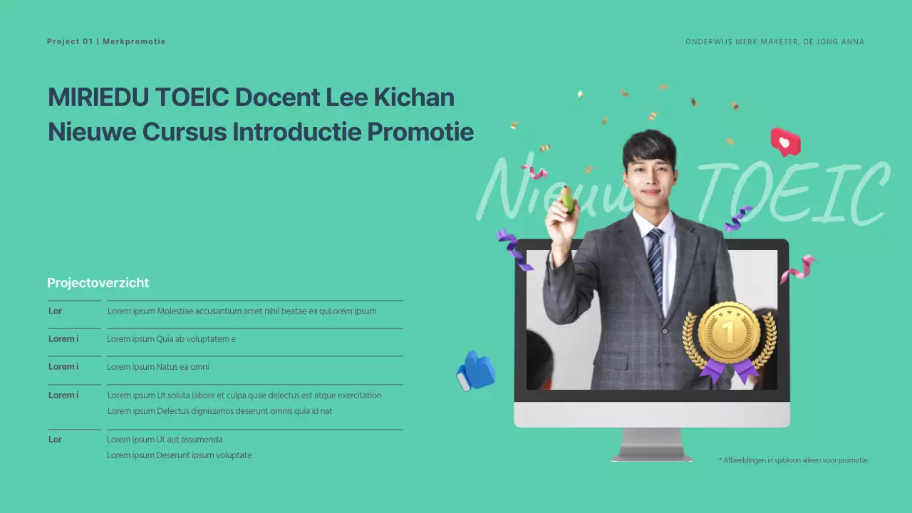 Eenvoudige marketeer portfolio met 3D-afbeeldingen van mint en marineblauw