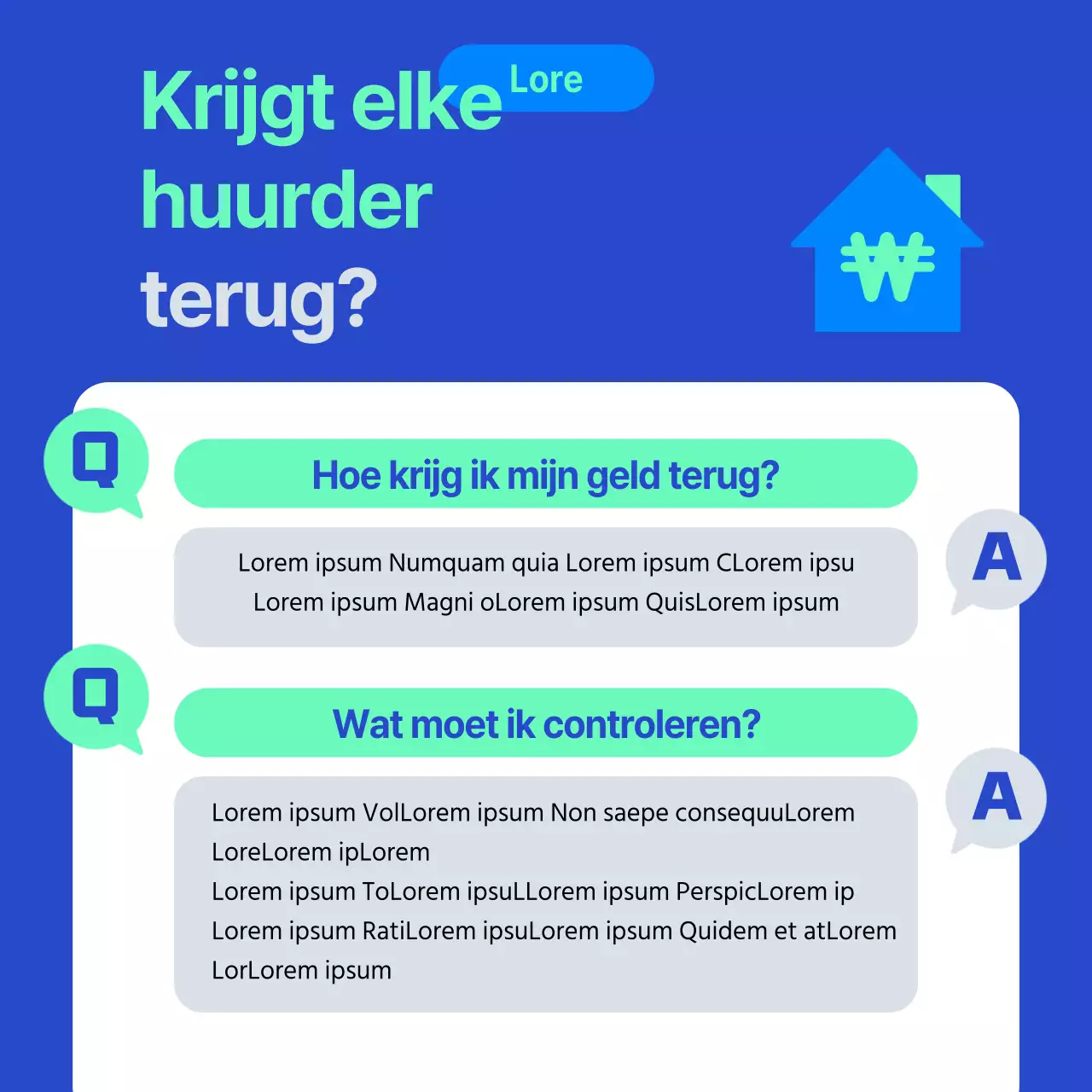 Blauw en mint huispictogram Voorziening voor reparaties op lange termijn