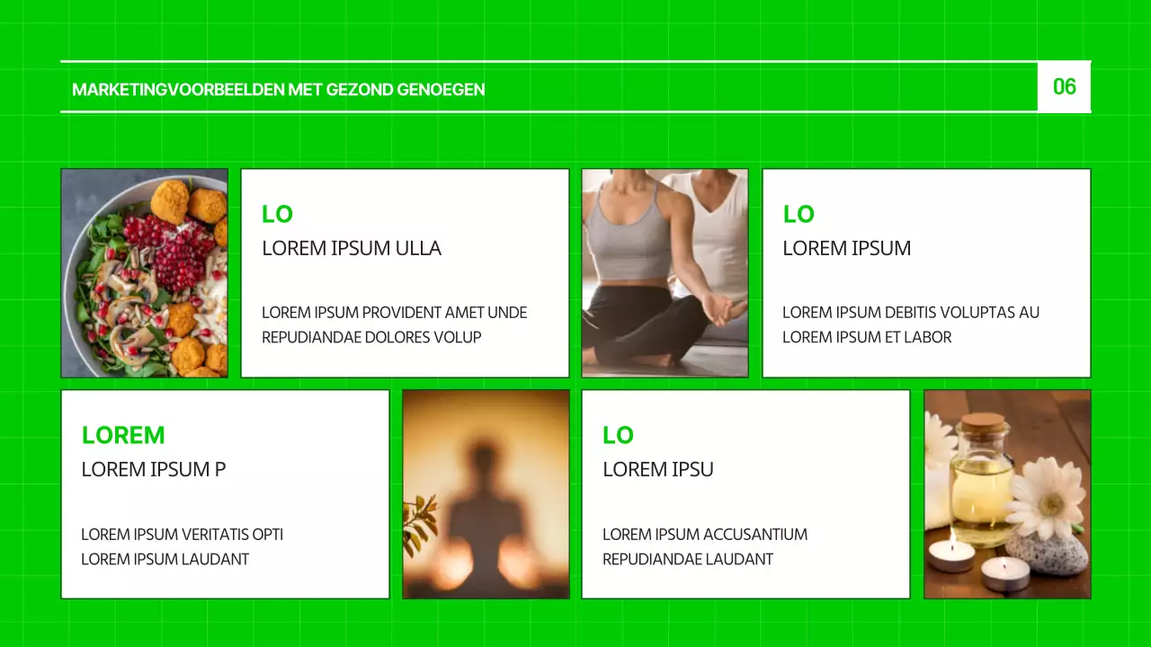 Een moderne sjabloon die de nieuwste trend van 'gezond genieten' en gezond eten in chartreuse en groen laat zien.