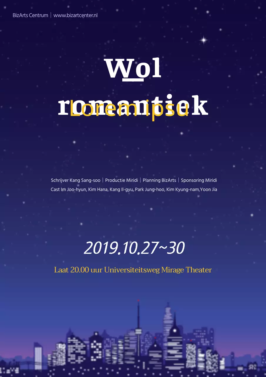 Promoot een emotioneel concept met een blauw nachtelijk stadsbeeld