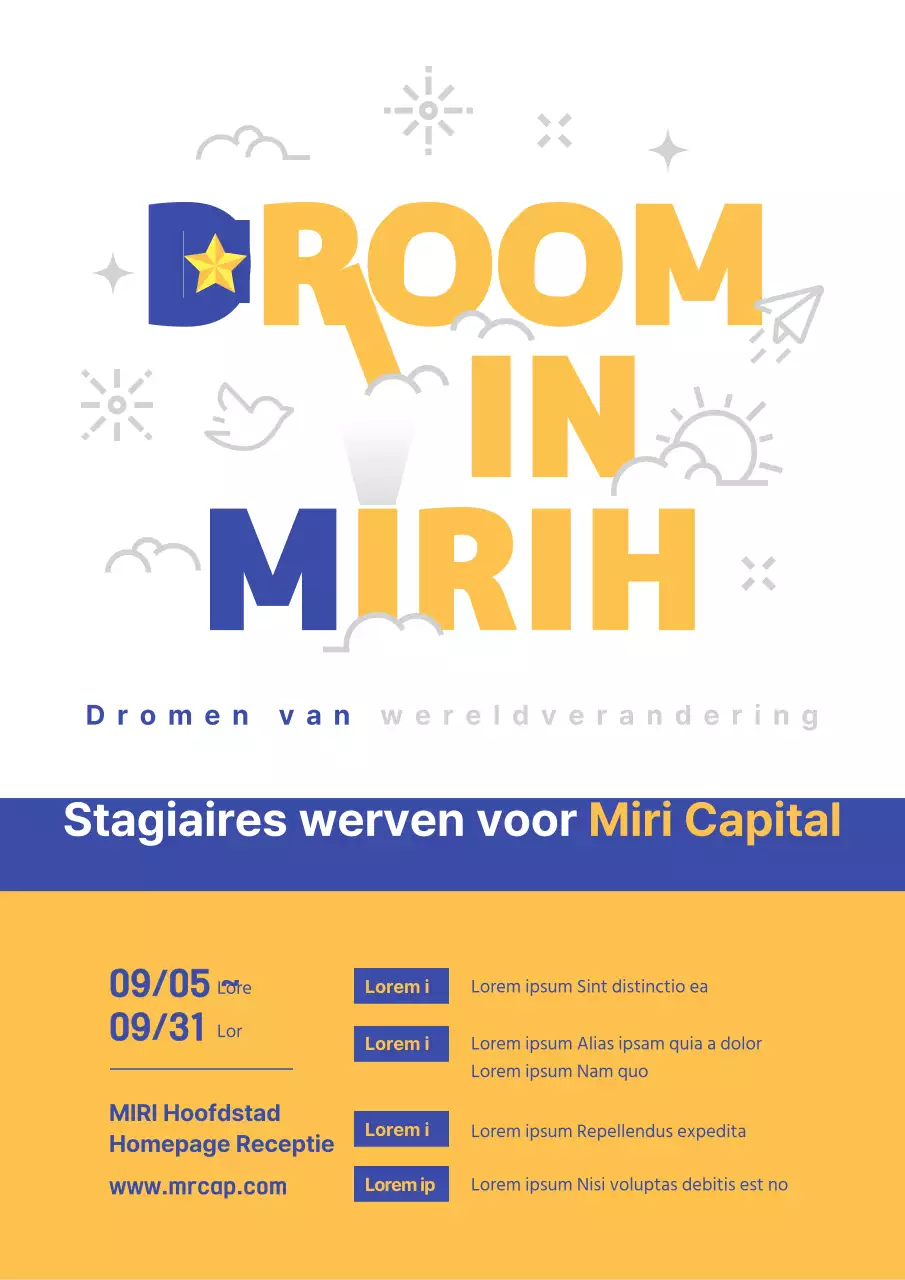 Geel marine blauw stage vacature thema met schone typografie concept