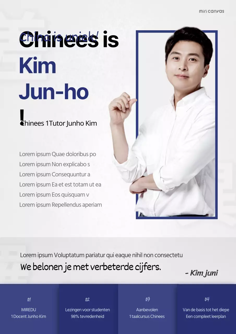 Introductie van de instructeur met een strak wit en blauw concept