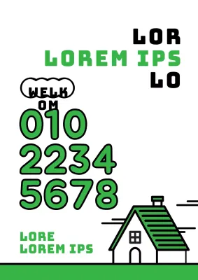 Eenvoudige vastgoedpromotie met een illustratie van een groen en zwart huis