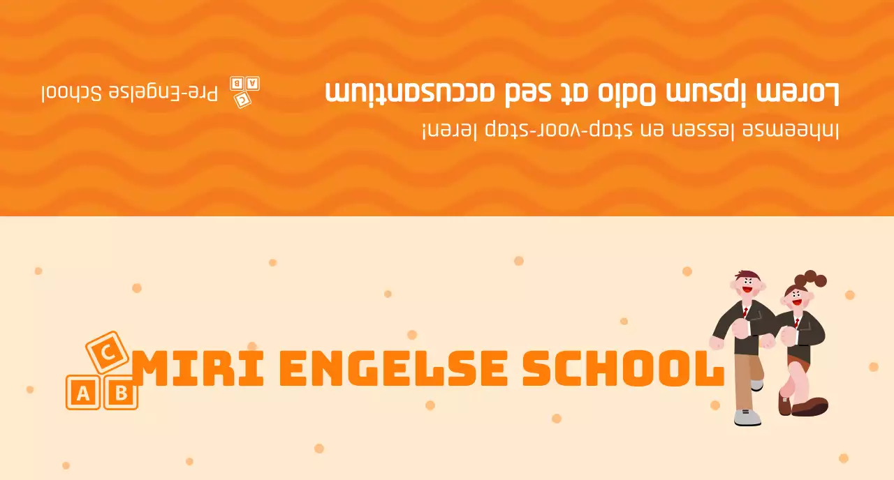Promoot een Engelse taalschool met een illustratie van studenten in oranje uniformen.