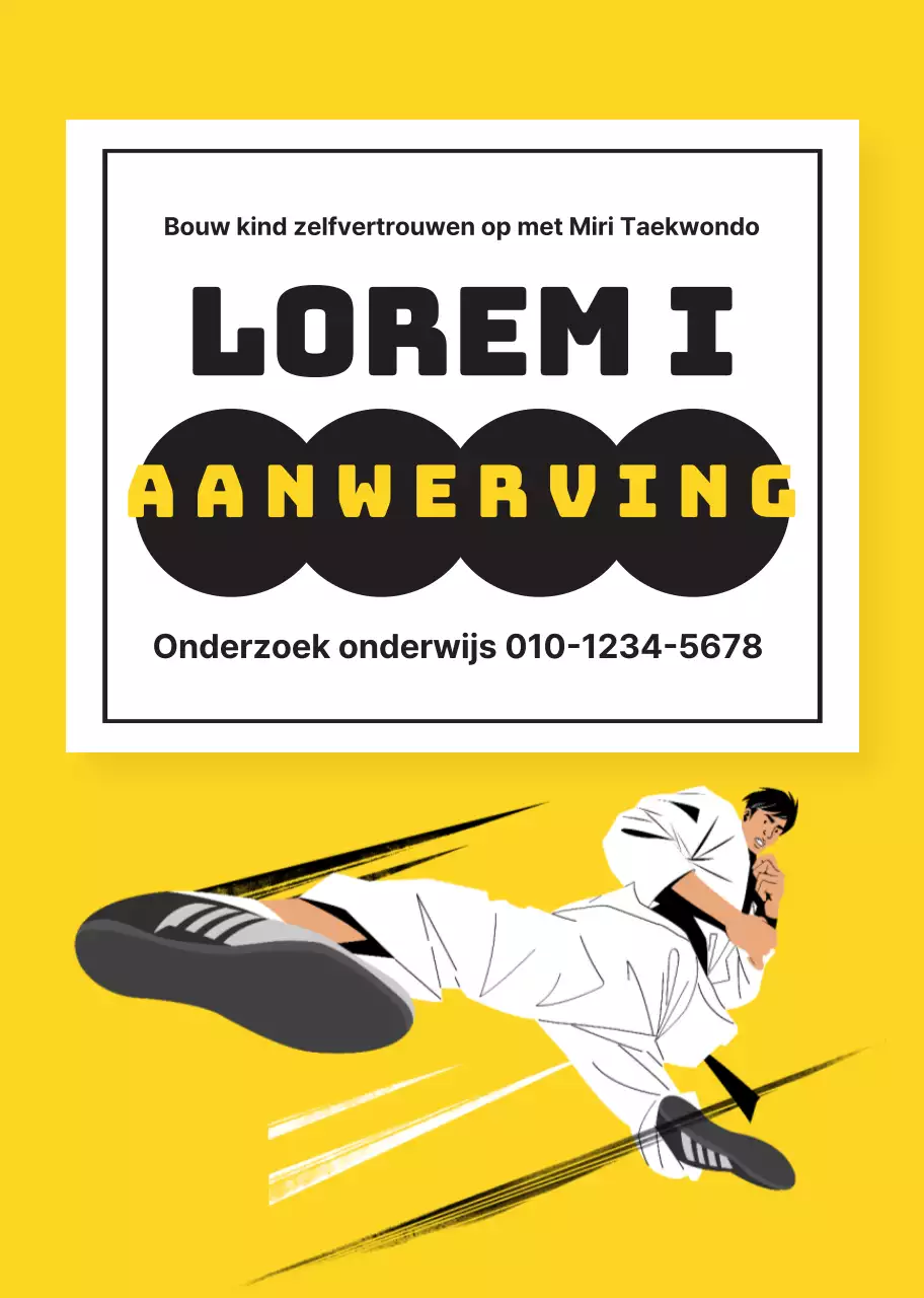 Gele illustratie ter promotie van Taekwondo school