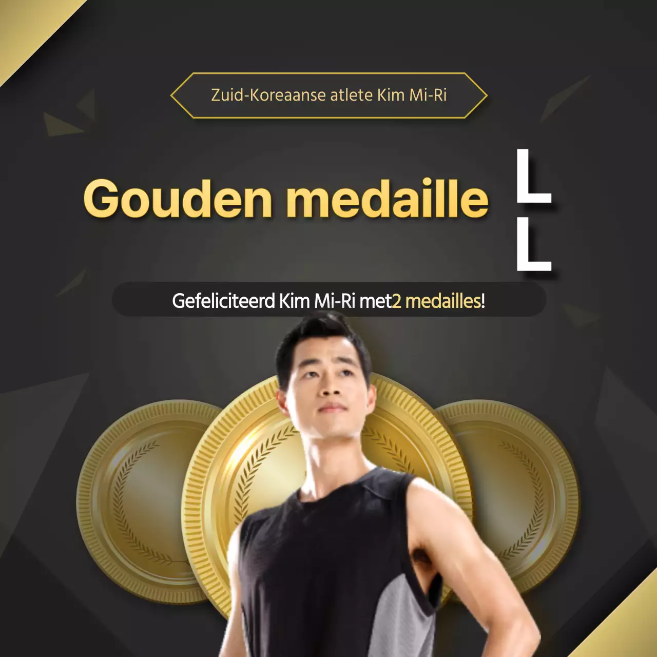 Gefeliciteerd met het winnen van een medaille met zwarte en gouden tekstmarkering