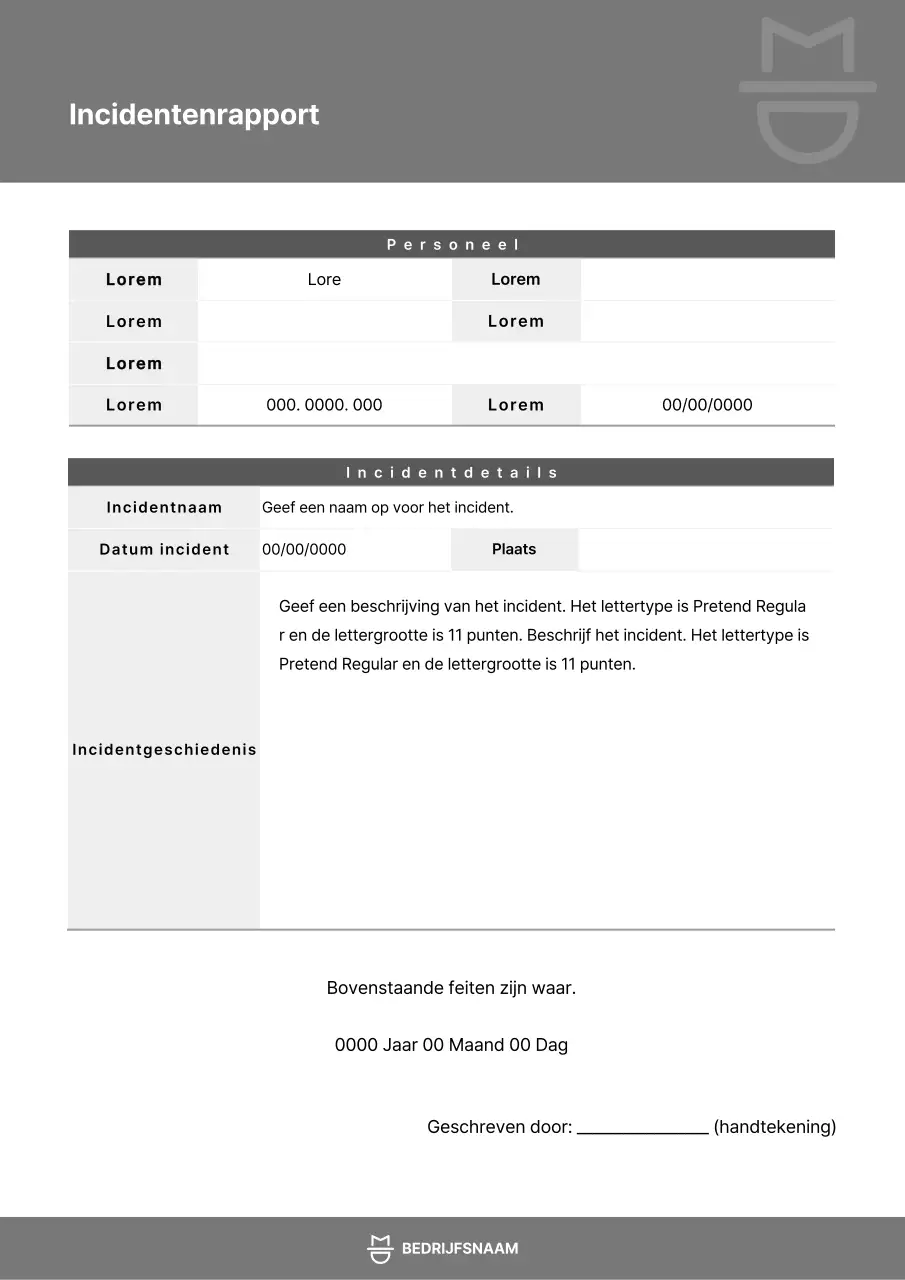 Grijze eenvoudige documentatiestijl voor incidentenrapporten