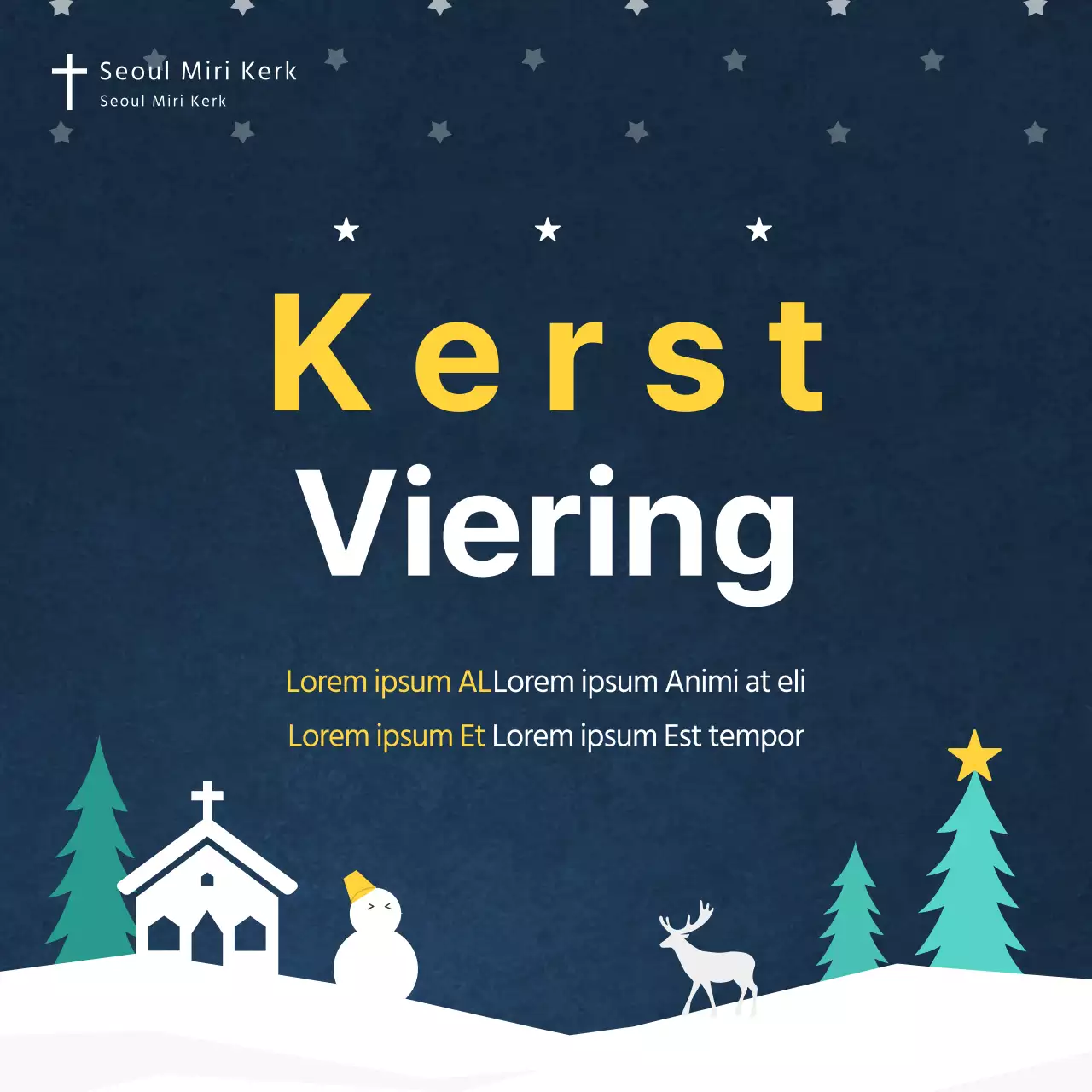 Een kerstdienst in de indigo besneeuwde nachtelijke hemel