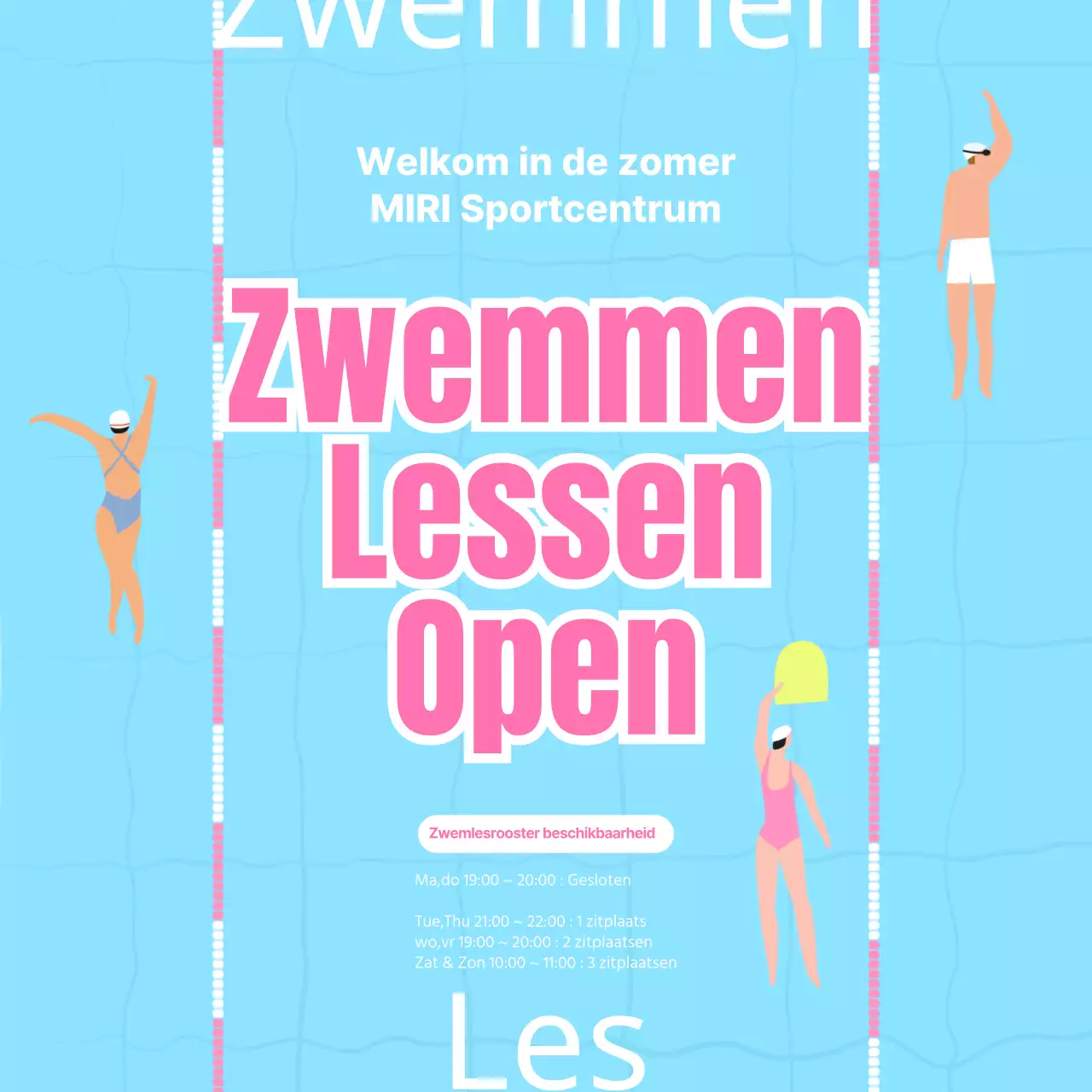 Promoot de start van zwemlessen met een blauwe illustratieachtergrond met bovenaanzicht van het zwembad