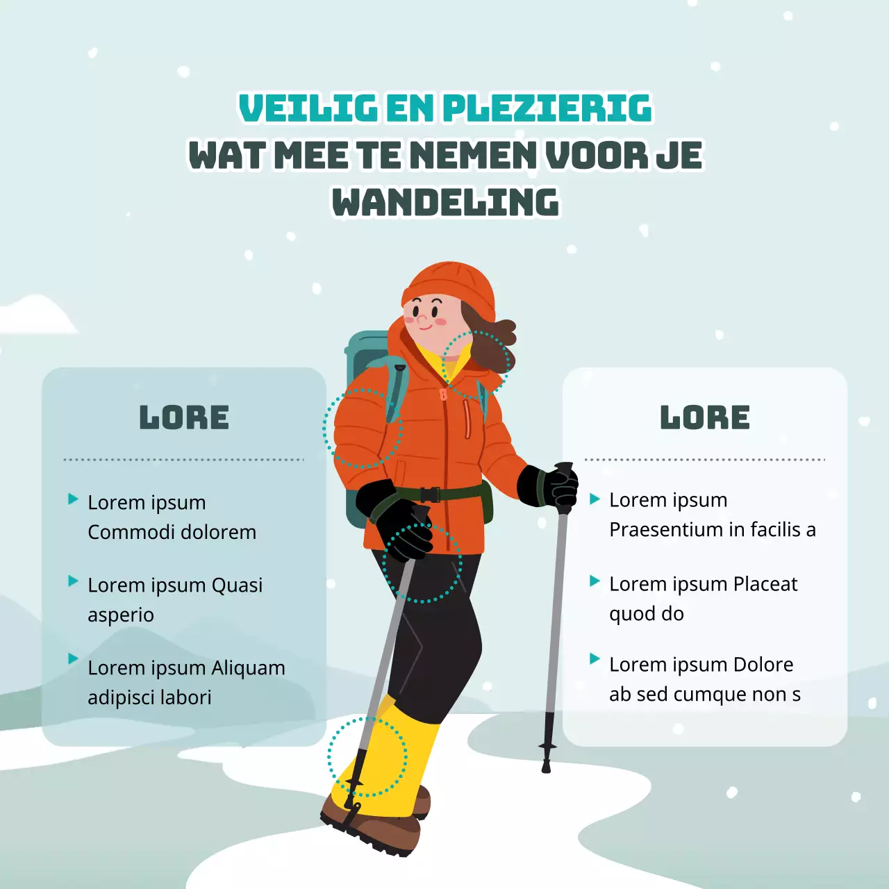 Schattige illustraties in lichtblauw en groen Veiligheidstips voor in de bergen